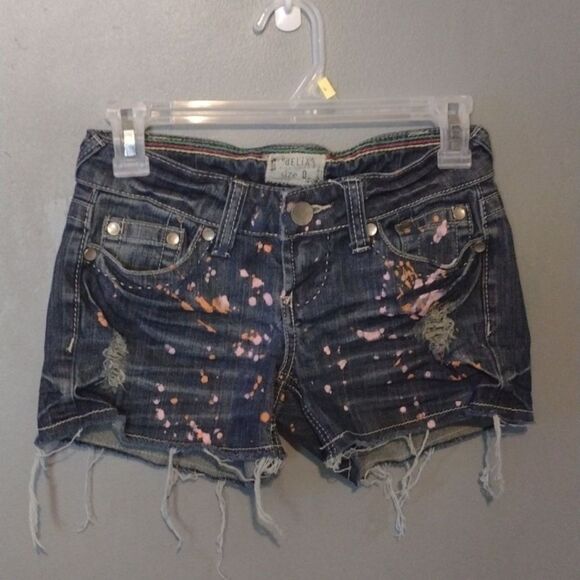 Delia's paint splattered Y2K style size 0 shorts pink orange blue - Picture 1 of 8